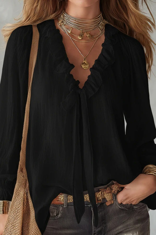 Top in camicia a maniche lunghe con scollo a V