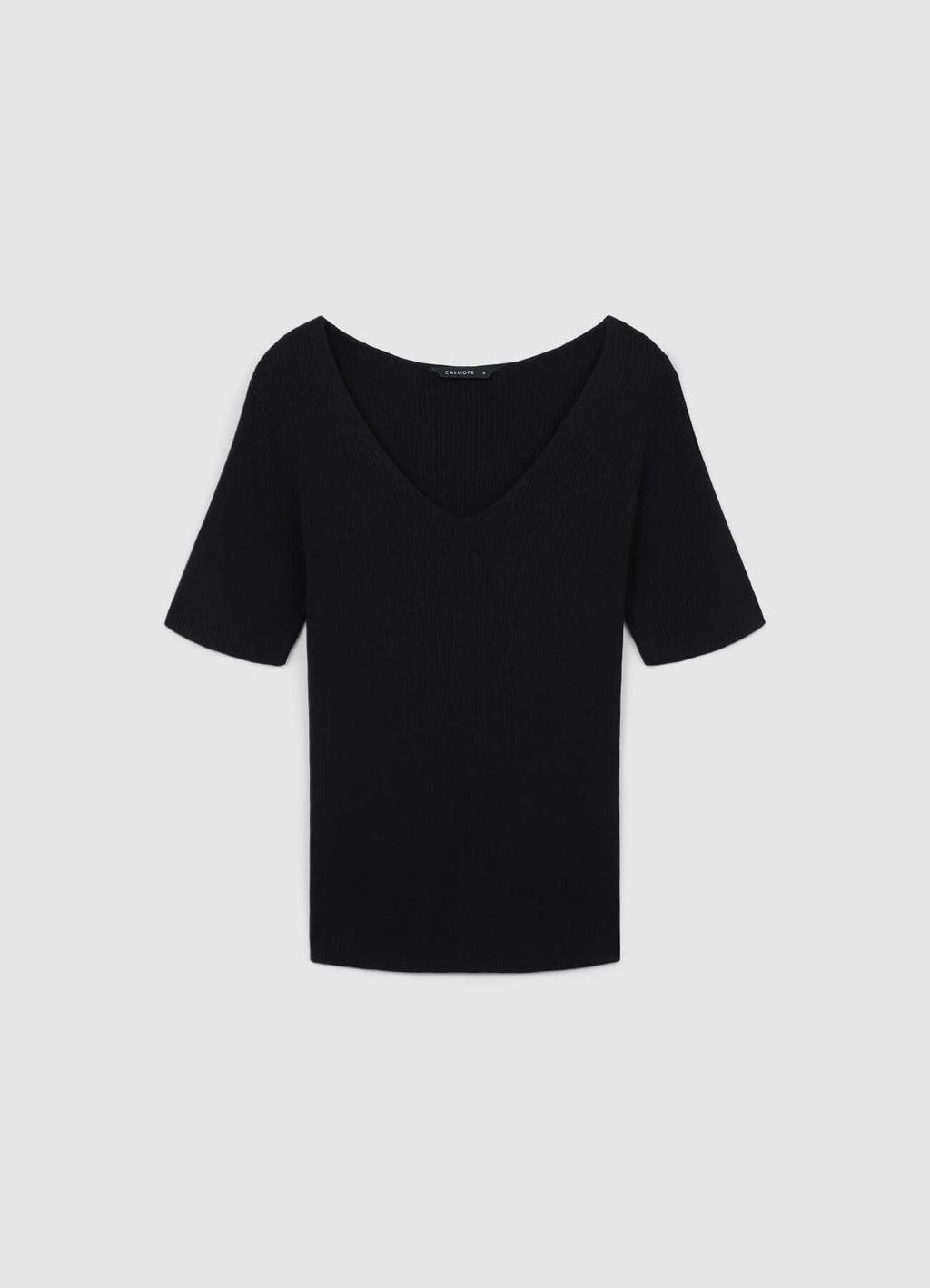 T-shirt scollo V a costine
