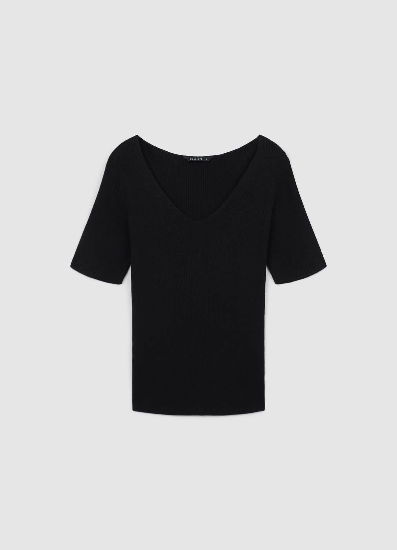 T-shirt scollo V a costine
