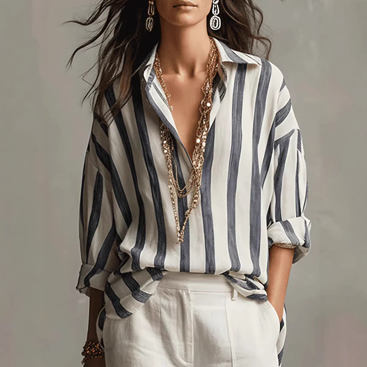 Camicia oversize a righe con bottoni