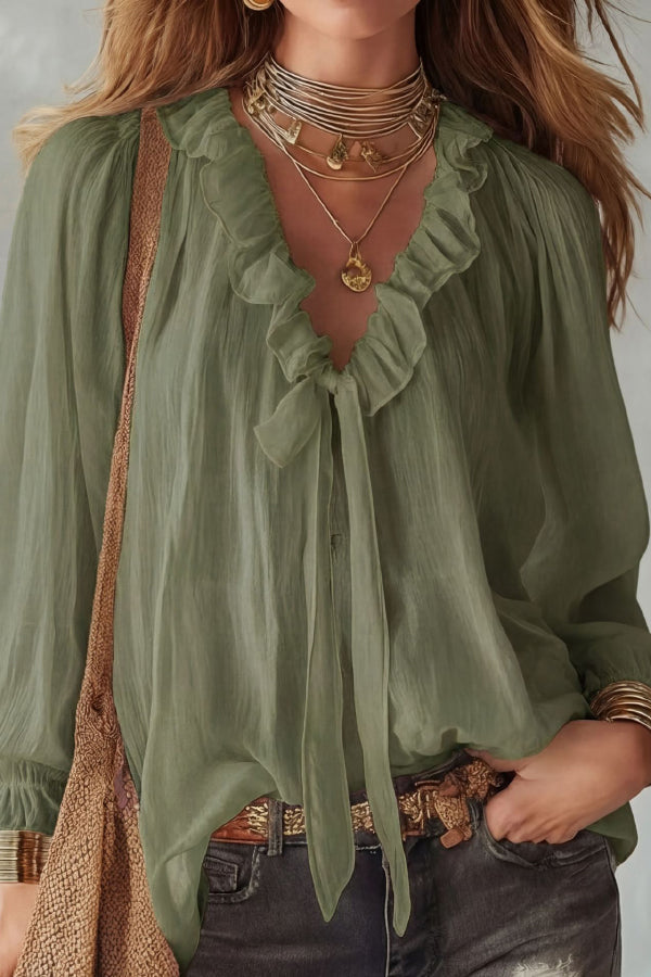 Top in camicia a maniche lunghe con scollo a V