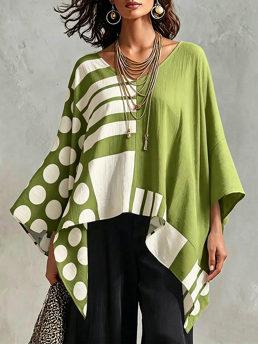 Top da donna in cotone-lino con stampa
