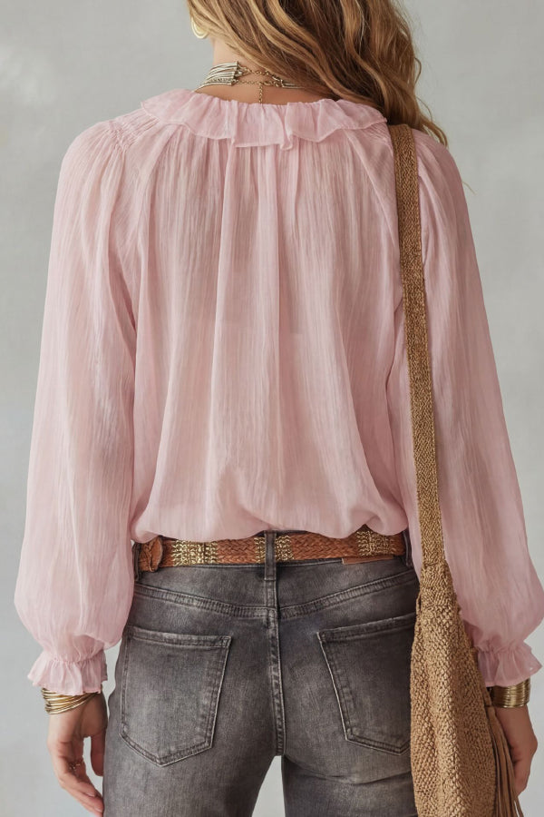 Top in camicia a maniche lunghe con scollo a V