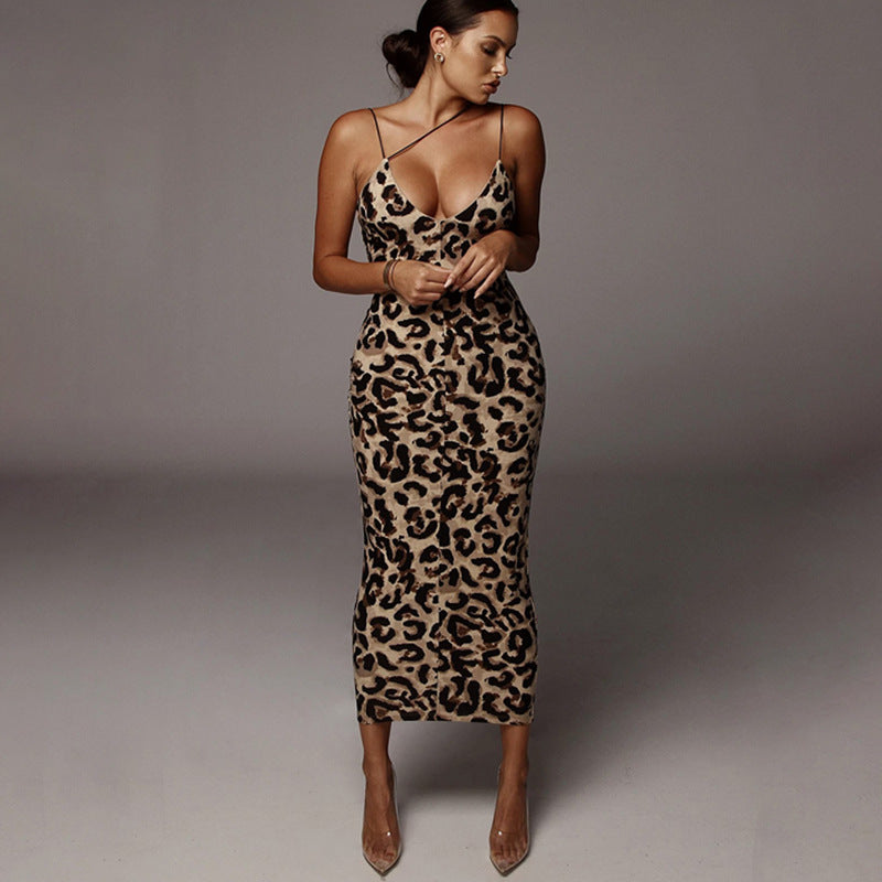 Abito midi con stampa leopardata