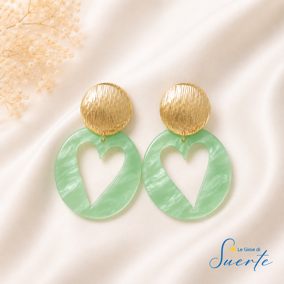 Orecchini Cuore Verde Smeraldo Suerte
