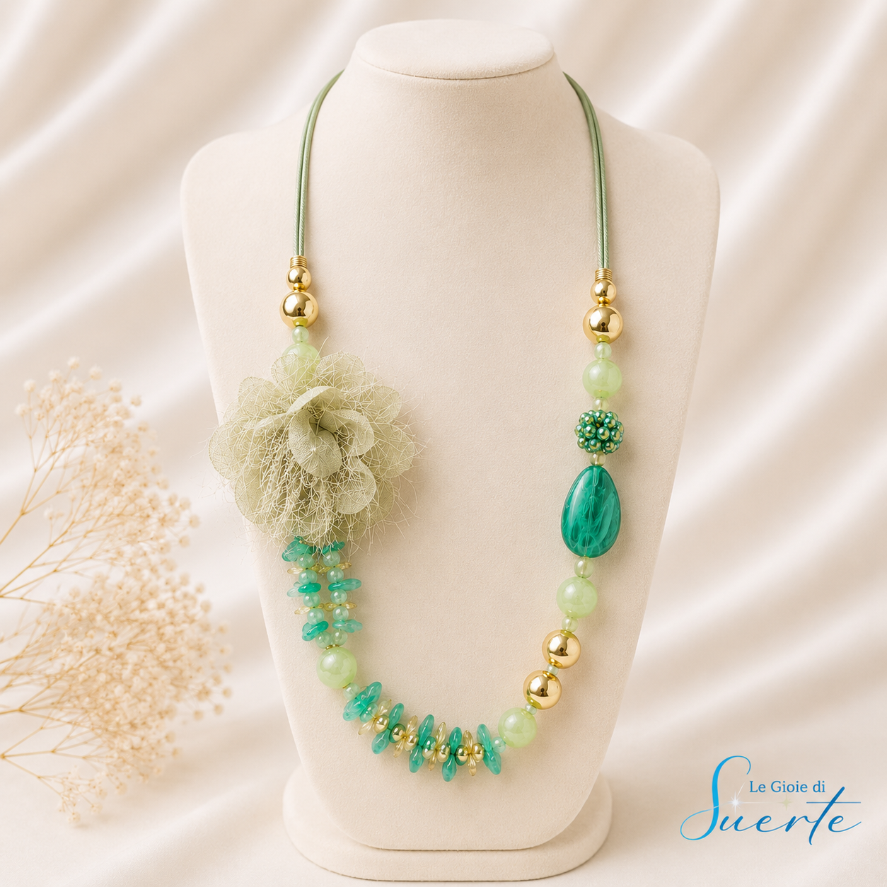 Collana Fiore Verde Smeraldo
