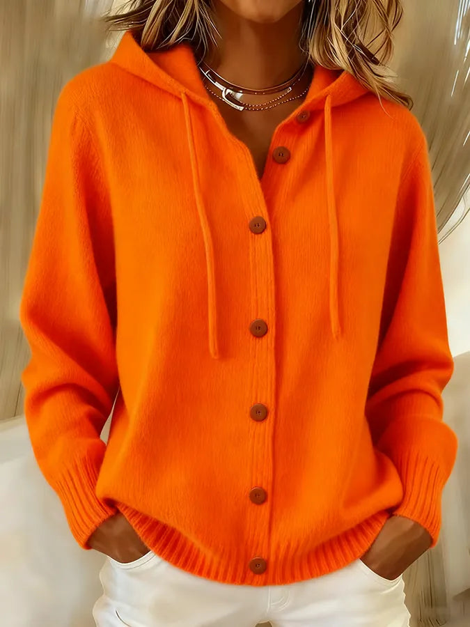 Ortensina | Cardigan in Maglia con Cappuccio e Bottoni