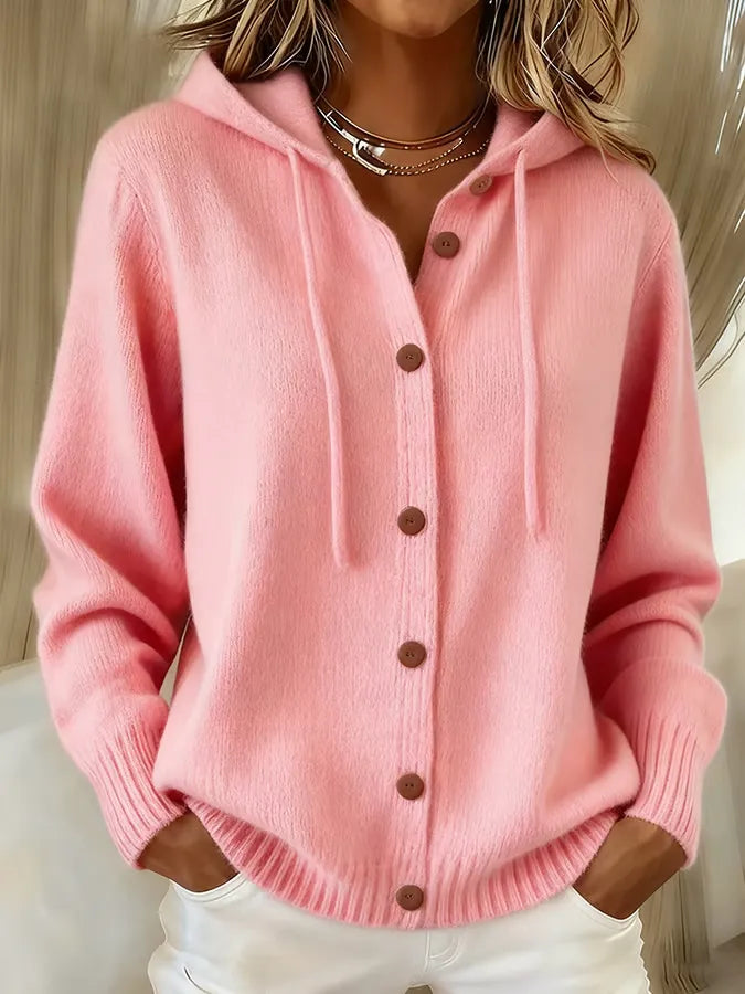 Ortensina | Cardigan in Maglia con Cappuccio e Bottoni