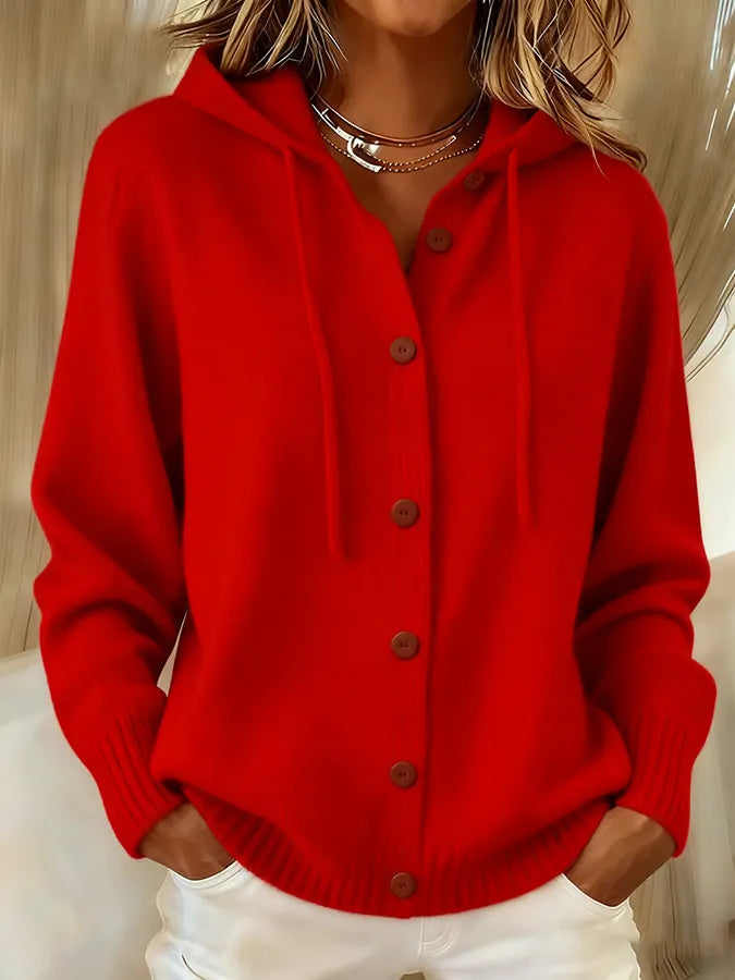 Ortensina | Cardigan in Maglia con Cappuccio e Bottoni