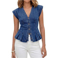 Top peplum in denim con scollo a V