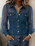 Camicetta da donna casual in denim patchwork