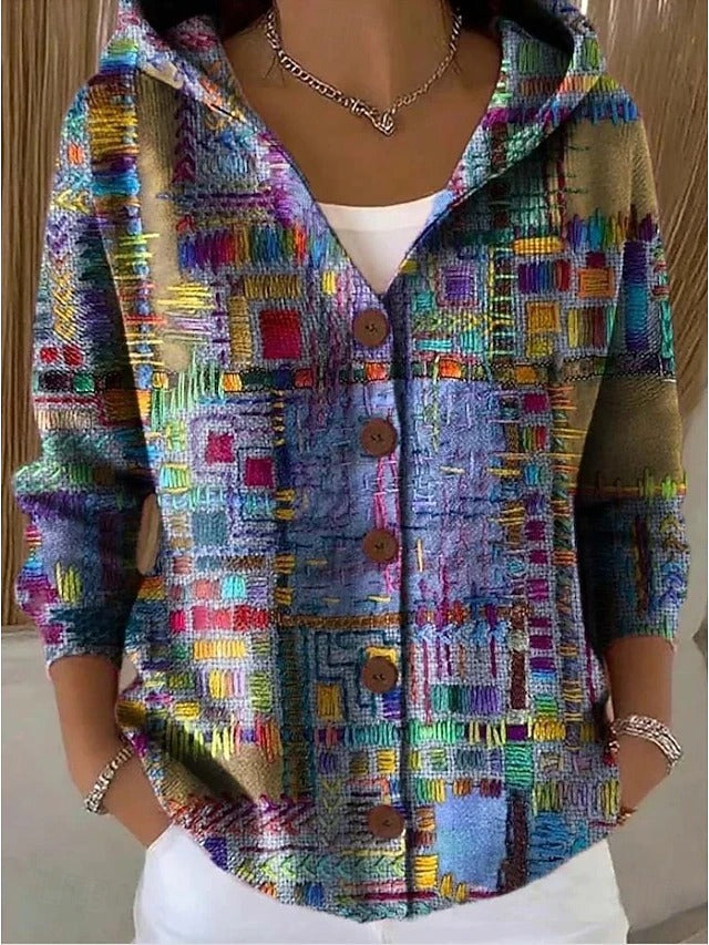 Morgana | Cardigan in Maglia Stampato con Cappuccio