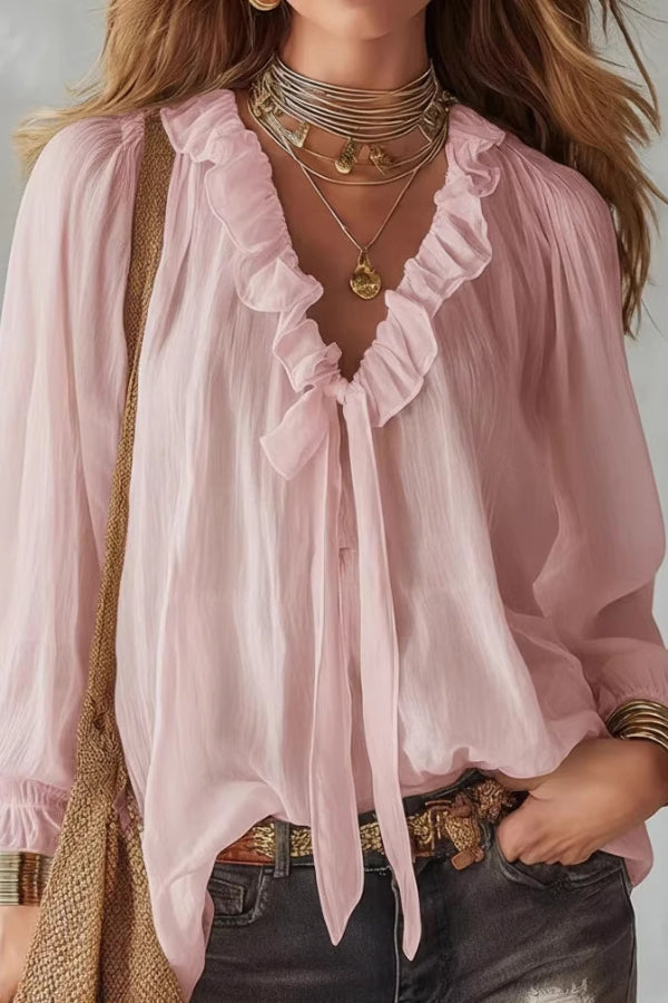 Top in camicia a maniche lunghe con scollo a V