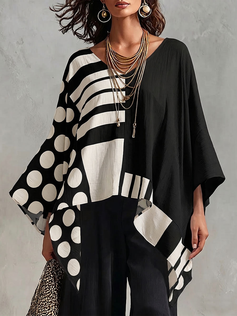 Top da donna in cotone-lino con stampa