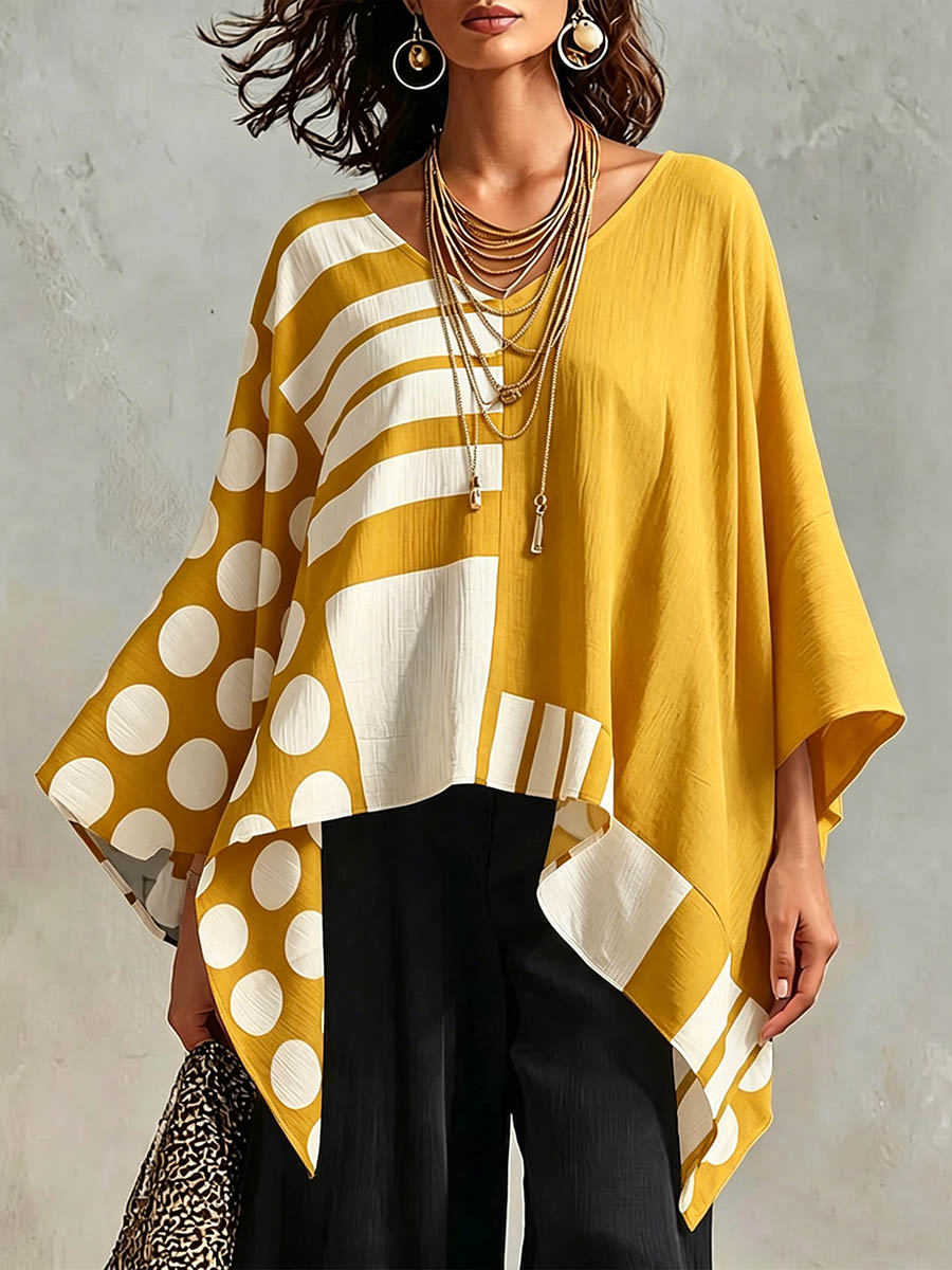 Top da donna in cotone-lino con stampa