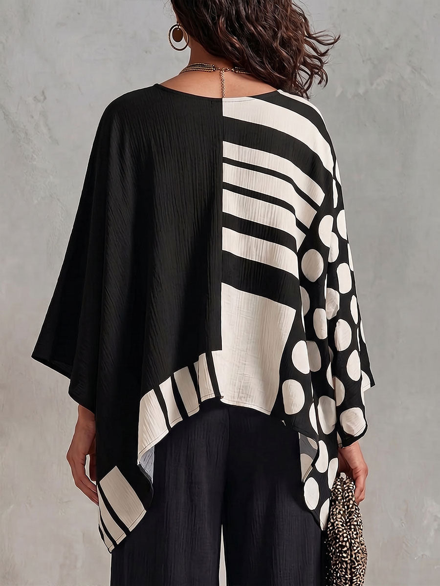Top da donna in cotone-lino con stampa